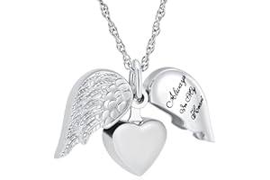 shajwo Cremation Jewelry Angel Wing Heart Urn Necklaces for Ashes Memorial Keepsake Pendant for Women Men