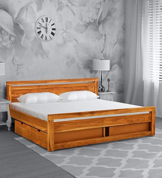 Woodsworth by Pepperfry Avian Solid Wood Queen Size Bed with Storage