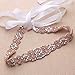 yanstar White Bridal Belts Wedding Dress Belts Sashes Handmade Rose Gold Beads Rhinestones For Bridal Gowns