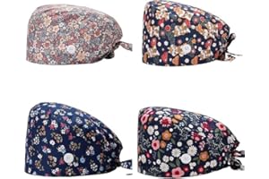 Cute Printed Working Caps Bouffant Hats for Women Men with Button and Adjustable Sweatband Scrub Caps