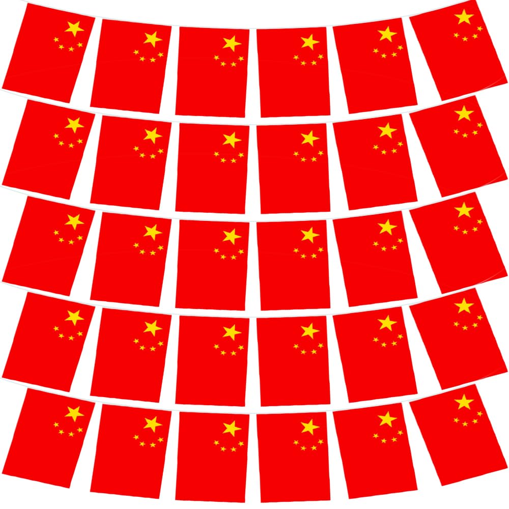 China Bunting 30pcs Chinese Triangle Flag Decoration Fabric for Football Patriotic Festivals and Celebrations Party National Day Sports Bars Street 10m/33ft Indoor Outdoor