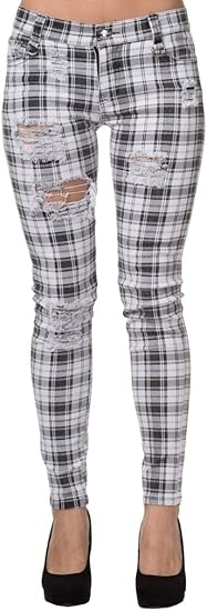 plaid skinny trousers womens