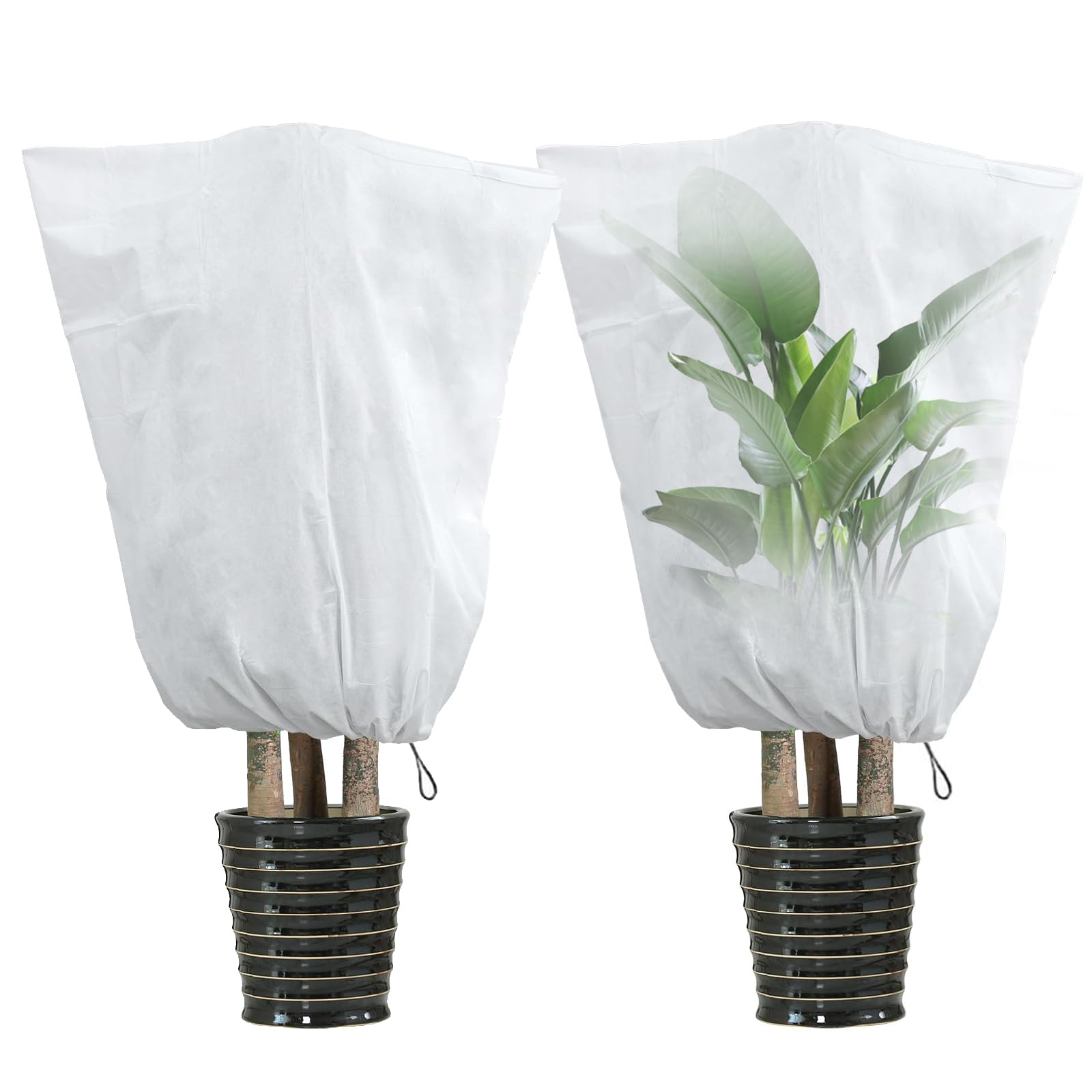2 PCS Plant Frost Protection Covers for Winter with Drawstring, Freeze Protection Warm Cover Bags, Garden Frost Blankets Protecting from Insects for Outdoor Fruit Potted Plants Tree Large 80x120cm