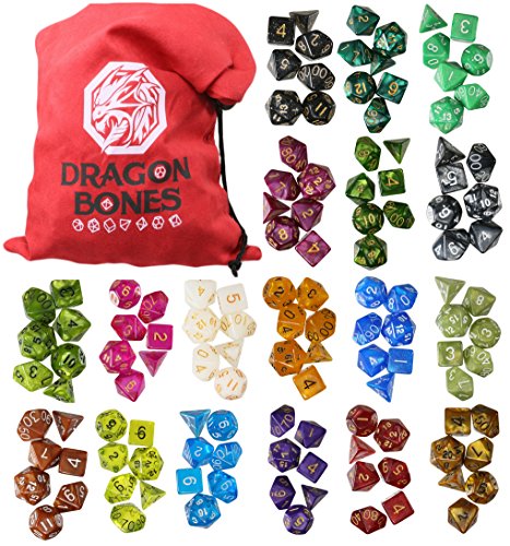 RPG Polyhedral Gaming Dice – Complete Sets of Seven Dice 18 Colors - D4 D6 D8 D10 D12 D20 & Percentile Dice – Great for Tabletop, Roleyplaying & DnD Games, Math & MTG – FREE Pouch/Bag