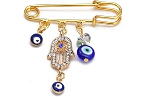 FADBBW Turkey Evil Eye Rhinestone Charm Blue Lucky Eyeball Hands Brooch Pins Jewelry for Good Luck