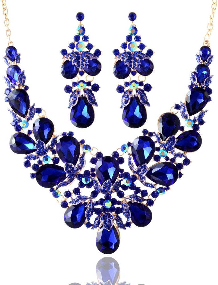 LAN PALACE Fashion Jewelry Gold Plated Austrian Crystal Necklace and Earrings for Women Wedding Dress Party Jewelry Set Gift Box
