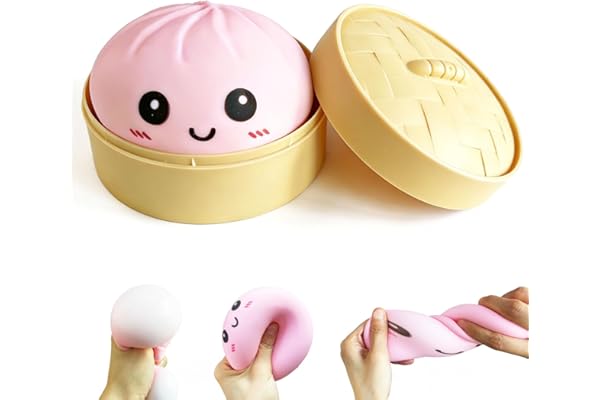 Dumpling Squishy Mystery Box, Super Soft Slow Rising TPR Tear-Resistant Smiley Face Dumpling Toy, Fidget Sensory Toys for Easter Basket Stuffers, Parties, Classroom Prizes Adults Kids（Pink）
