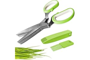 SCGFPOE Herb Scissors, Kitchen Herb Shears Cutter with 5 Stainless Steel Blades and Cover, Chop Herbs and Greens Kitchen Multipurpose Cutting Shear Anti-rust, Sharp Shredding Shears,Kitchen Gadgets