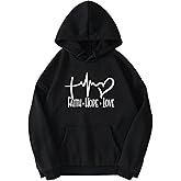 RoseSeek Women's Graphic Sweatshirts Long Sleeve Drawstring Hoodies Drop Shoulder Hooded Pullover Sweatshirt