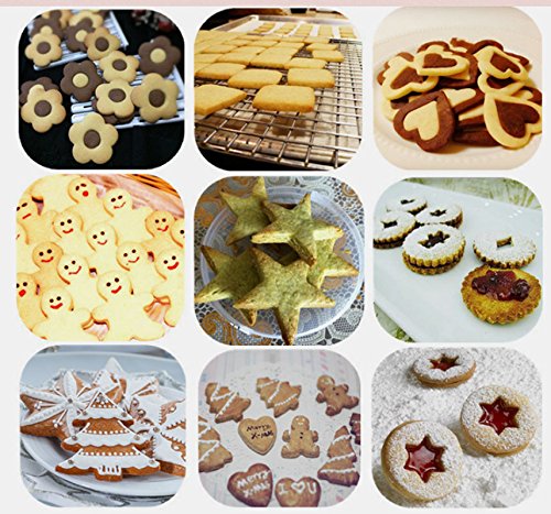 32 PCS Cake Cutter Cookie Cutter Set, Biscuit Cutter Set, Multi-size Sandwich Fondant Cake Fruit Vegetable Shapes Cutter Set (Square, Round, Star, Heart, Flower, Gingersnap)