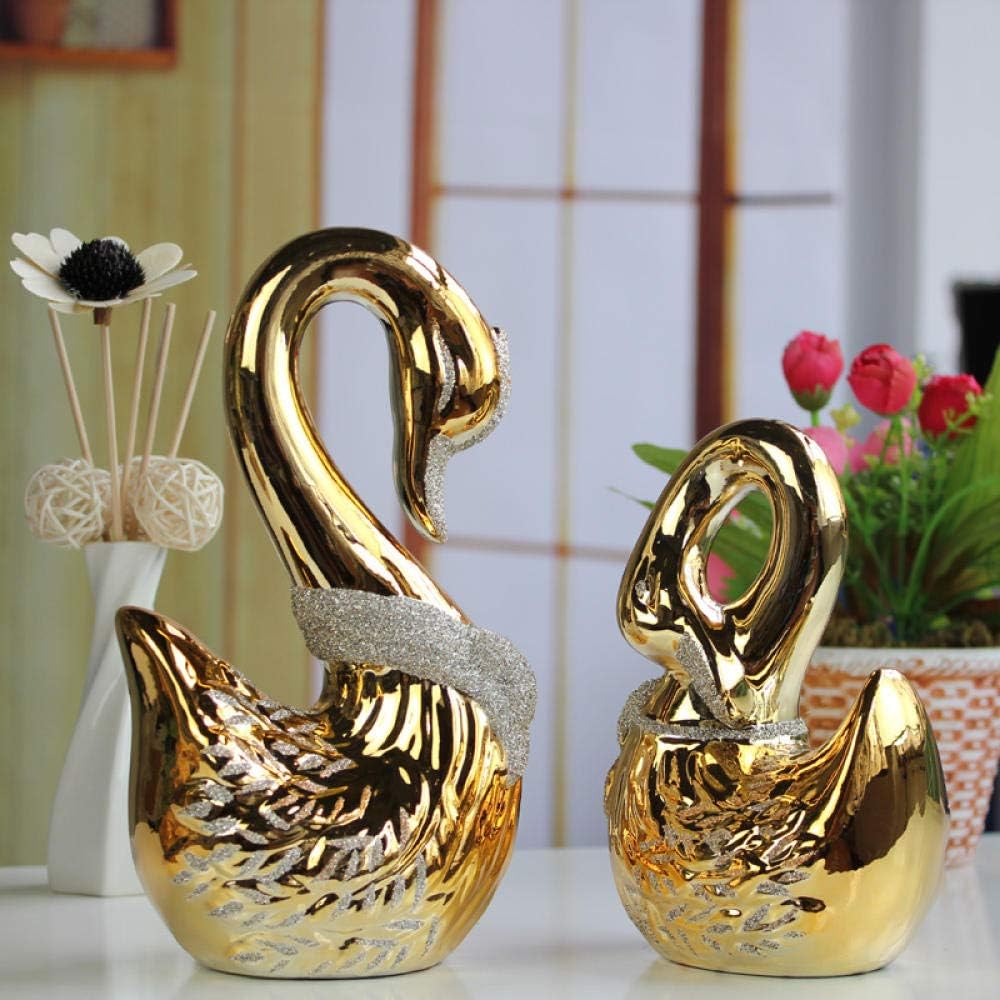 Luxdeoo Collectible Figurines Statues Ornaments Sculptures Figurine Gold-Plated Frosted Ceramic Swan Ornaments Living Room Home Decoration Crafts Wedding Gift