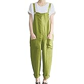 KMAZN Women's Casual Loose Long Cotton Bib Overalls Baggy Plus Size Jumpsuits Rompers