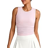 G4Free Women's Workout Tank Tops Sleeveless Athletic Shirts Stretch Fitness High Neck Crop Top for Gym Running Yoga (Pink,M)