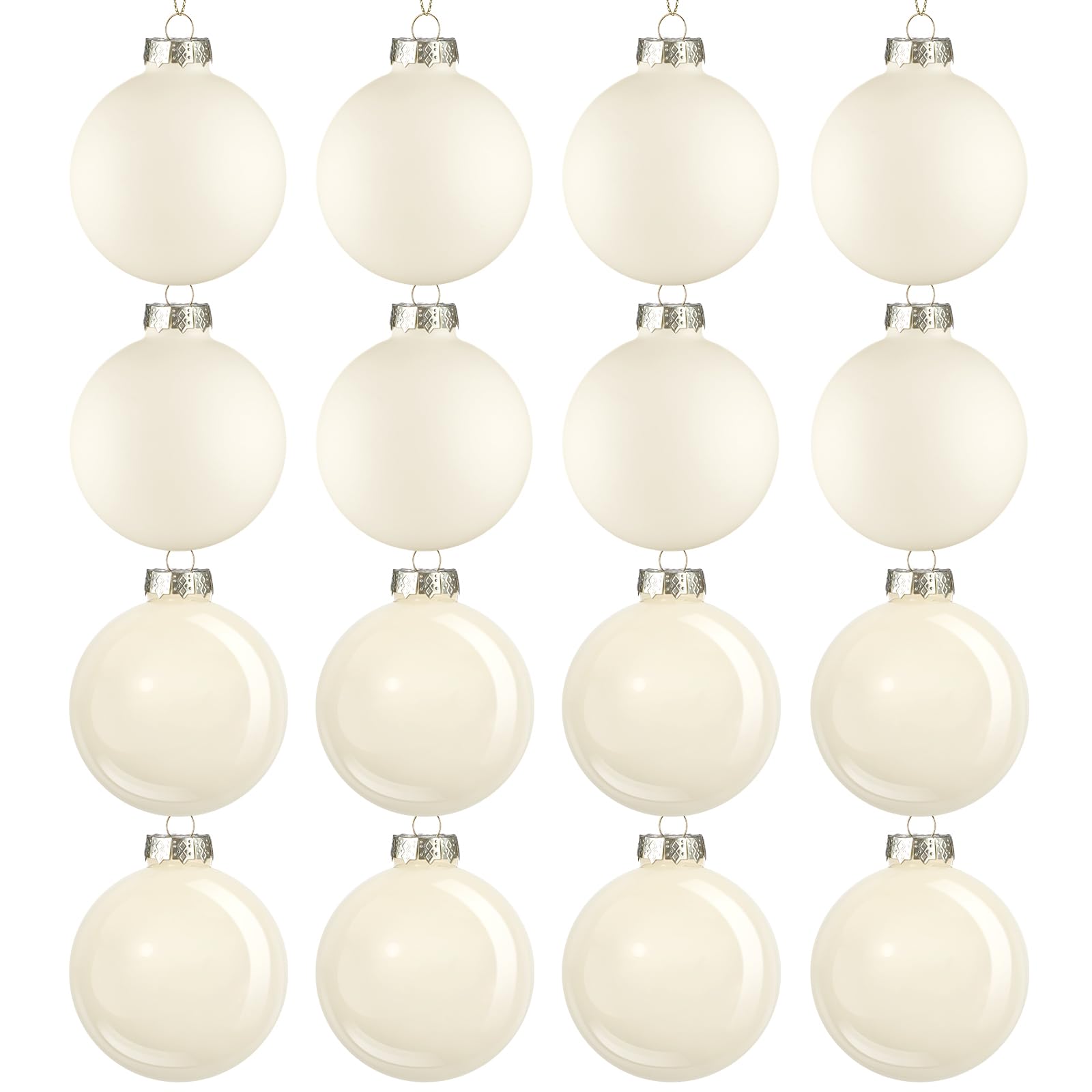 Photo 1 of Hollowfly 16 Pcs 2.36 Inch Christmas Hanging Glass Ball Wool White Christmas Tree Decorations Decorative Glass Balls for Xmas Tree Decoration Wedding Holiday Party Gift