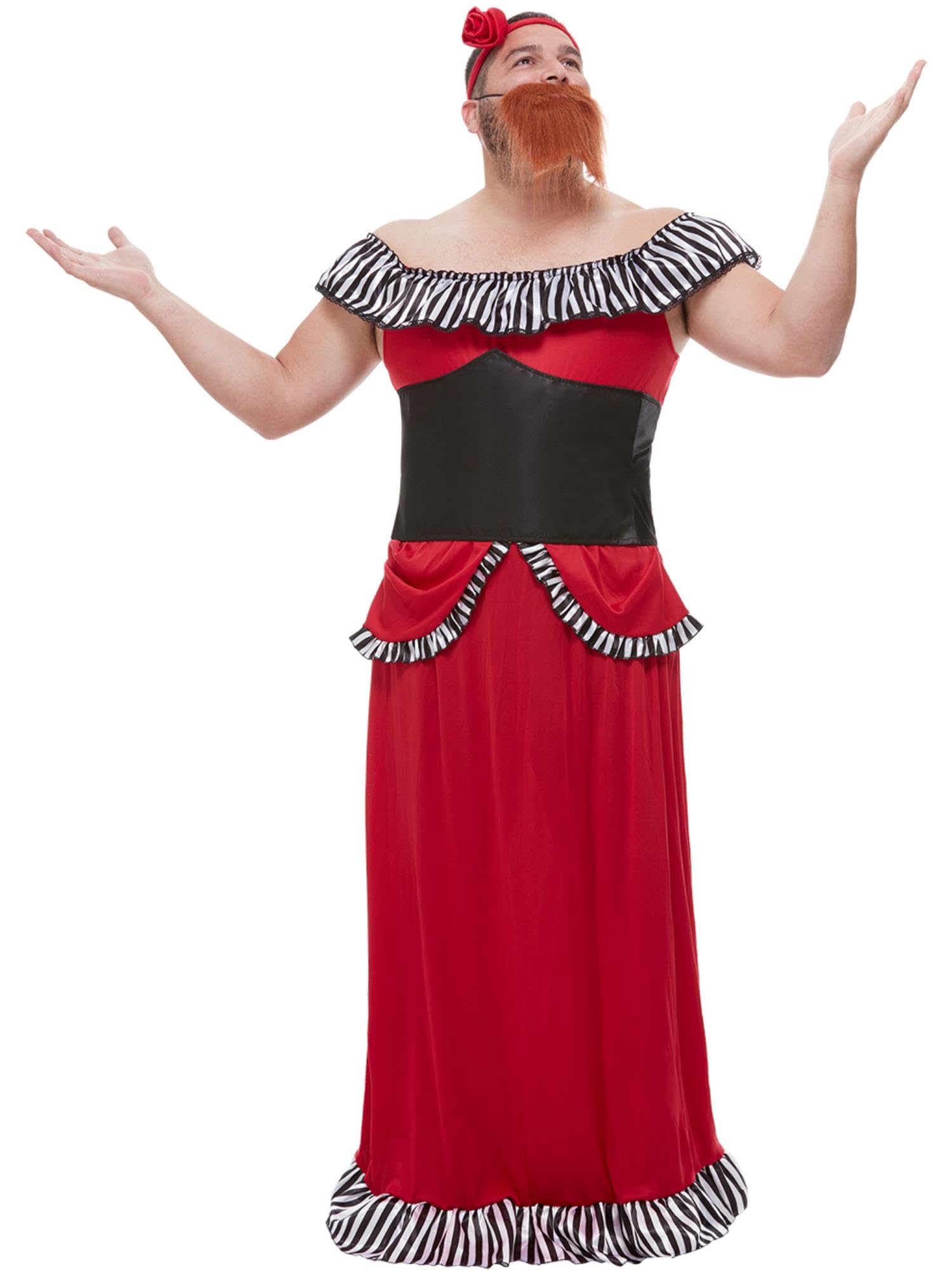 Smiffys Bearded Lady Costume, Red with Dress, Corset, Headband & Beard, Circus Fancy Dress, Jester Dress Up Costumes
