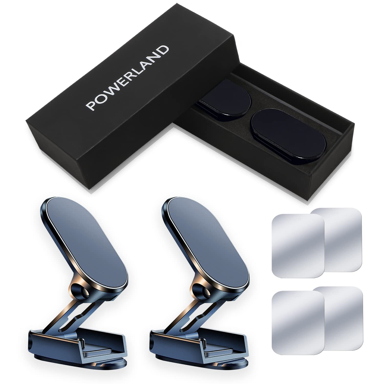 powerland Magnetic Phone Car Mount【Double layer Foldable】 Universal 360 ° Rotation Magnet Phone Holder for Car with Bendable Base, car phone mount with All smartphones (2 pcs)