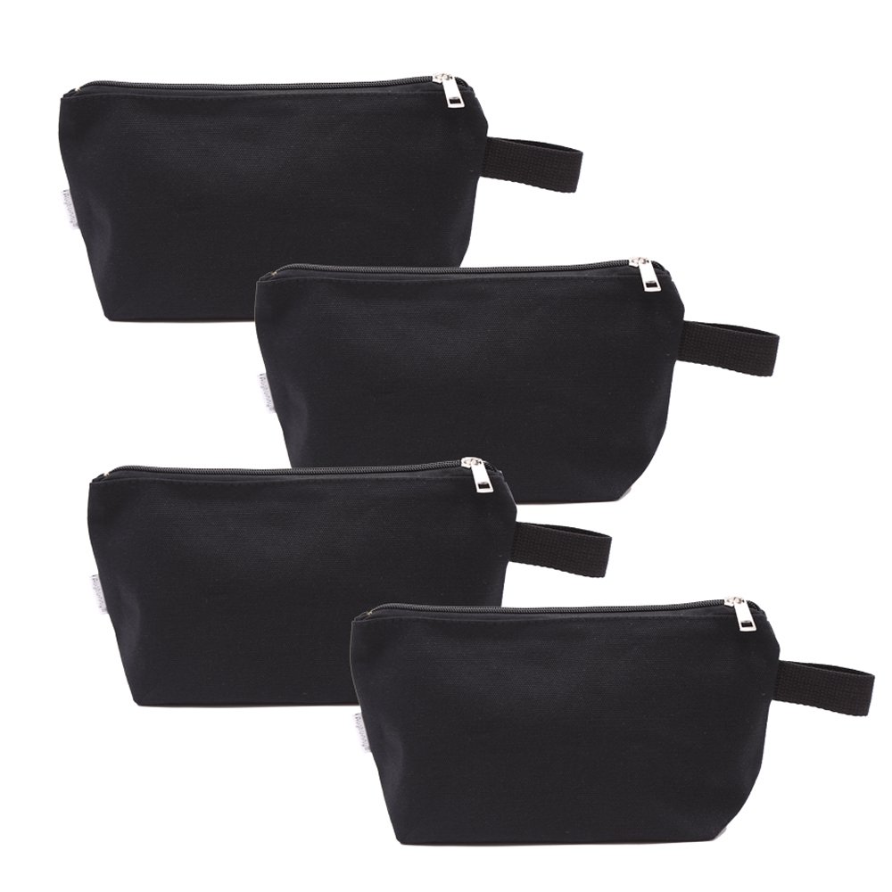 Augbunny 100% Cotton 16oz Heavy Duty Multi-Purpose Canvas Zipper Cosmetics Makeup Travel Toiletry Organizing Pouch 4-Pack