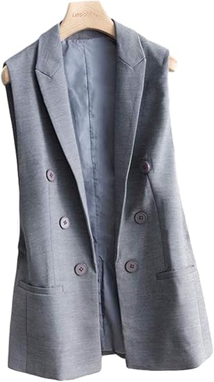 Amazon Zhongjue ジュージェン ベスト レディース ゆったり チョッキ スーツネック ファッション スーツアウター ノースリーブ カジュアル アウター シンプル 袖なし グレー 春 通勤 ベスト 通販