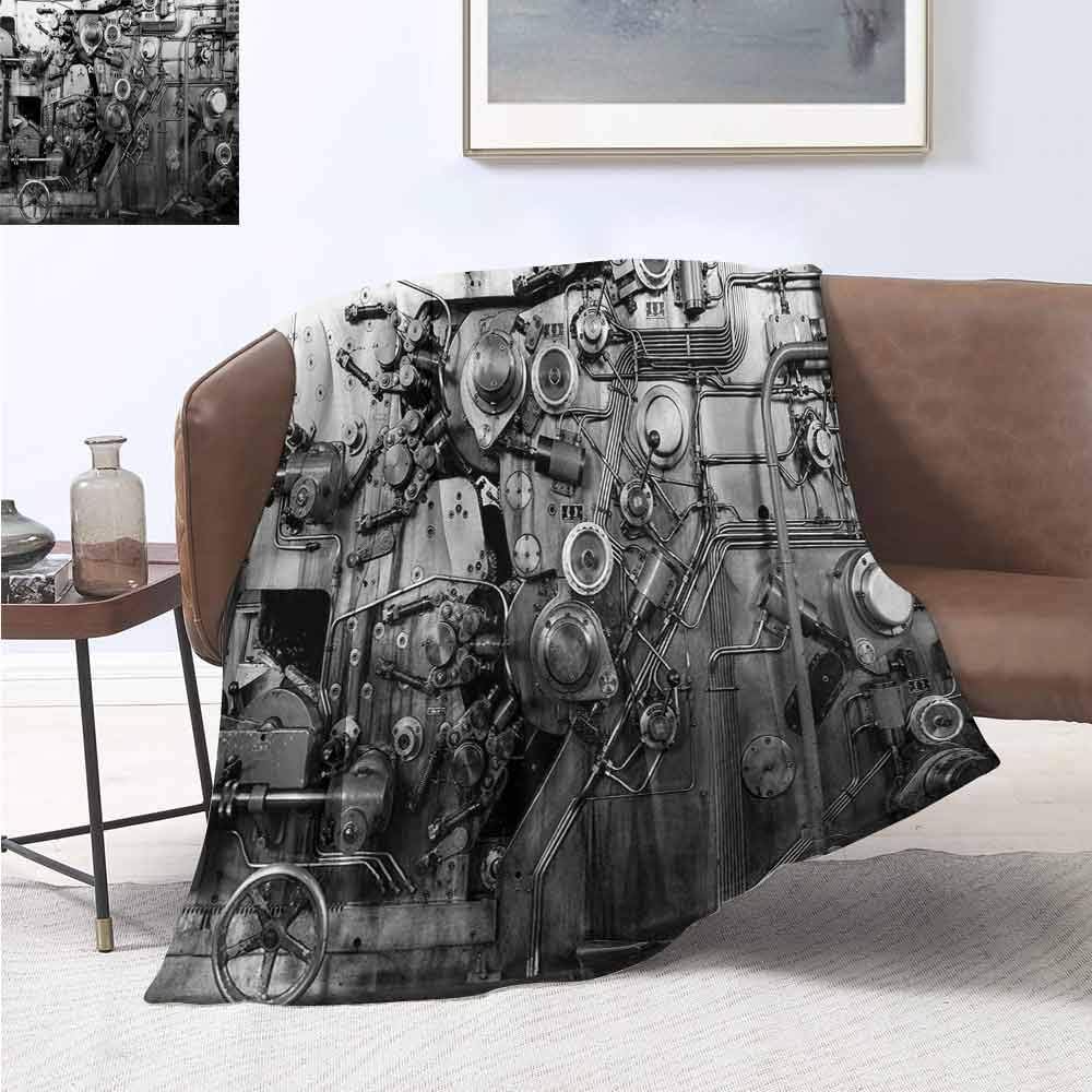jecycleus Industrial Comfortable Large Blanket Modern Times Detail of Rusted Machine in Factory Physical Equipment Process Microfiber Blanket Bed Sofa or Travel W60 by L70 Inch Black and White