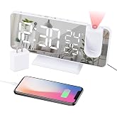 EVILTO Projection Alarm Clock for Bedroom Ceiling Digital Clock Radio with USB Charger Ports, 7.3" Large LED Screen, 4 Dimmer, Dual Alarm Clock with 2 Sounds, Snooze, White