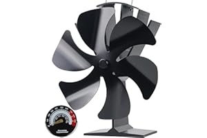 Tomersun Wood Stove Fan Heat Powered Stove Fan Heater Fireplace Fan for Pellet/Wood Burner/Fireplace, with Thermometer