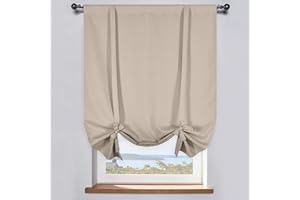DONREN Taupe Farmhouse Tie Up Shade - Window Valance for Kitchen Balloon Curtain Rod Pocket Drapery for Home Decor Adjustable Valance,34W x 63L in, 1 Panel