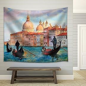 Painting of Venice Italy, Painted by Watercolor - Fabric Wall Tapestry Home Decor - 51x60 inches