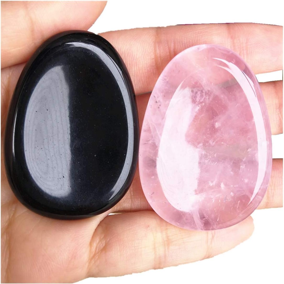 Indoor Fountains & Accessories - Loveliome Black Obsidian and Rose Quartz Thumb Worry Stone, Stress Relax Healing Reiki Crystal Pocket Palm Stones,Pack of 2