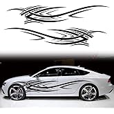 Leasinder 2Pcs 94.4'' Universal Flame Graphics Car Auto Body Side Sticker Racing Sports Self-Adhesive Side Strip Decal Decoration Accessories for Truck SUV Off-Road Vehicles (Style2 Black)