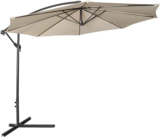 Amazon Com Giantex 10ft Outdoor Patio Sun Shade Umbrella Hanging Offset Crank W Corss Base Garden Beige Garden Outdoor