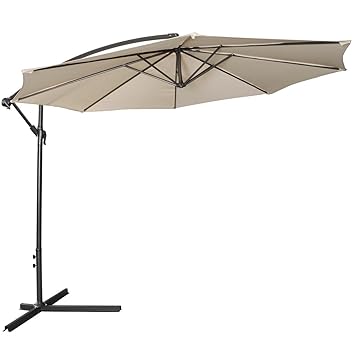 Giantex 10ft Outdoor Patio Sun Shade Umbrella Hanging Offset Crank W/Corss Base Garden Beige