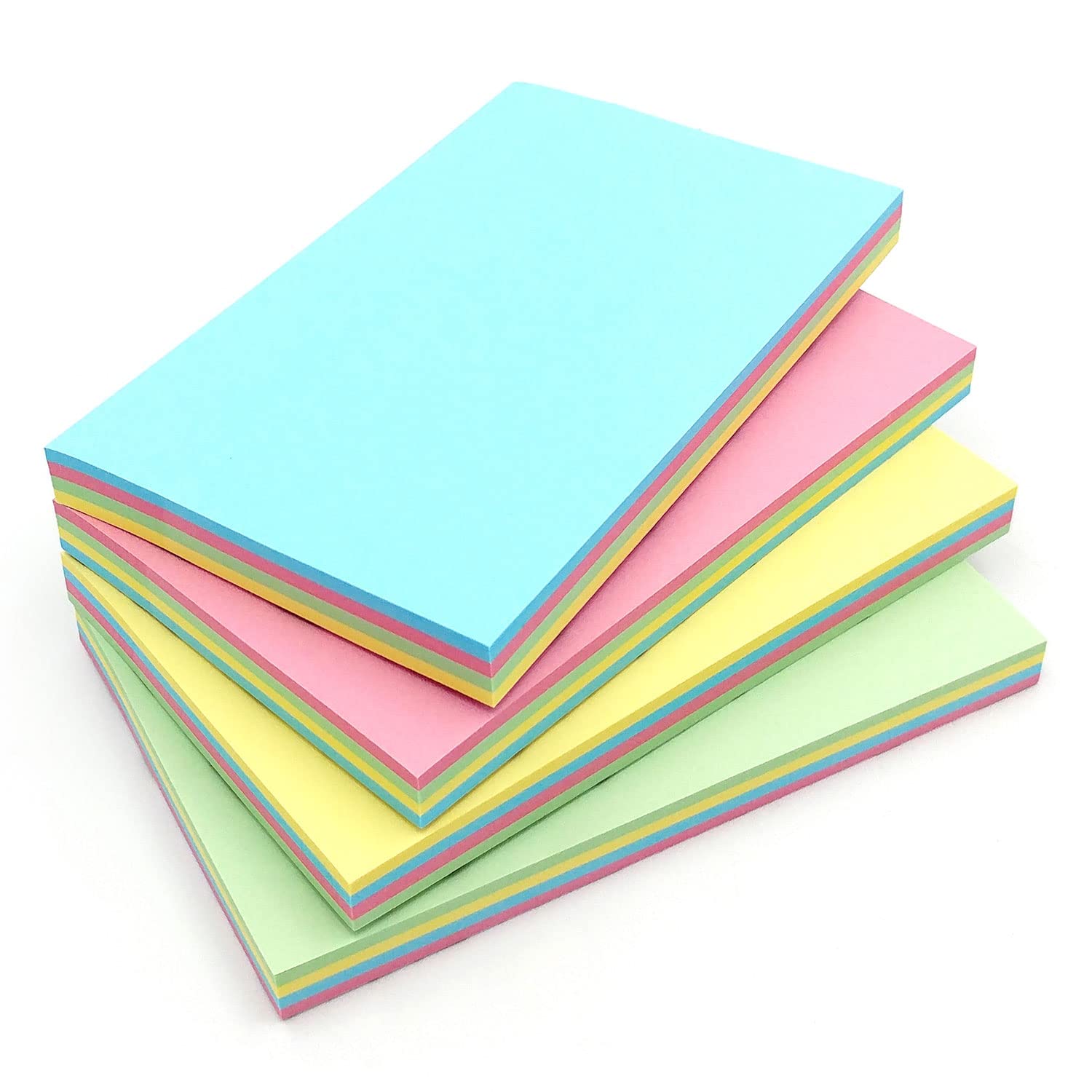 Evergreen Goods Ltd 4 Pack Sticky Notes | Pastel Self-Stick Notes in Yellow, Pink, Blue, Green Colours in Each Note Pads | 100 Sheets Each - 400 Sheets in Total | Multi Colour Pad Rectangle, Pastel