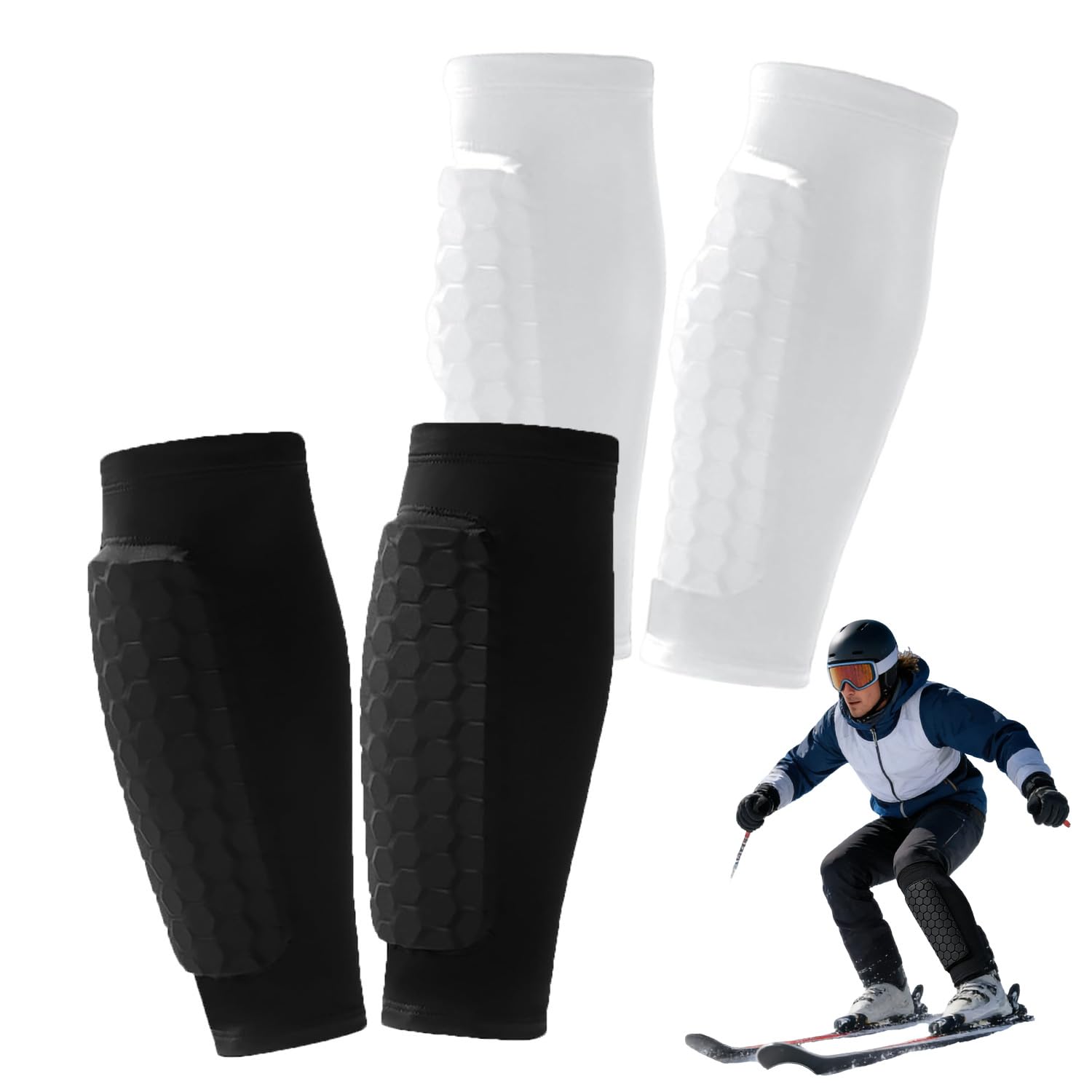 Photo 1 of 2pcs Ski Shin Guards-(Black and White,m)