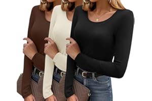 Ekouaer Long Sleeve Shirts for Women 3 Pack Scoop Neck Fitted Tops Thermal Undershirt Stretch Base Layer Soft Tee XS-XXL