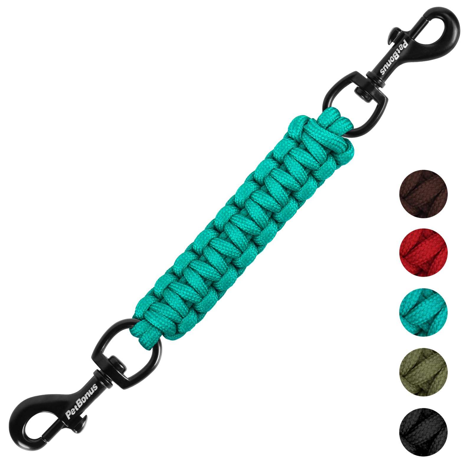 PetBonus Dog Collar Safety Clip, Handmade Backup Safety Strap for Dog Harness, Double Ended Clasp Leash Connector (Turquoise)