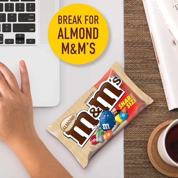 M&M’S ALMOND CHOCOLATE CANDY, FULL SIZE 2.83 OZ BAG, PACK OF 18 BULK CANDY CHOCOLATE