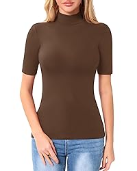 MANGOPOP Women's Mock Turtle Neck Slim Fit Half