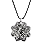 GK-O Lotus Flower Buddhist Necklace Om Mandala Pendant Silver Buddha Tibetan Yoga