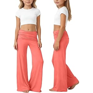 Girls Fold Over Pants Low Rise Y2K Bell Bottom Summer Wide Leg Foldover Yoga Pants Loose Stretch Casual Flare Leggings