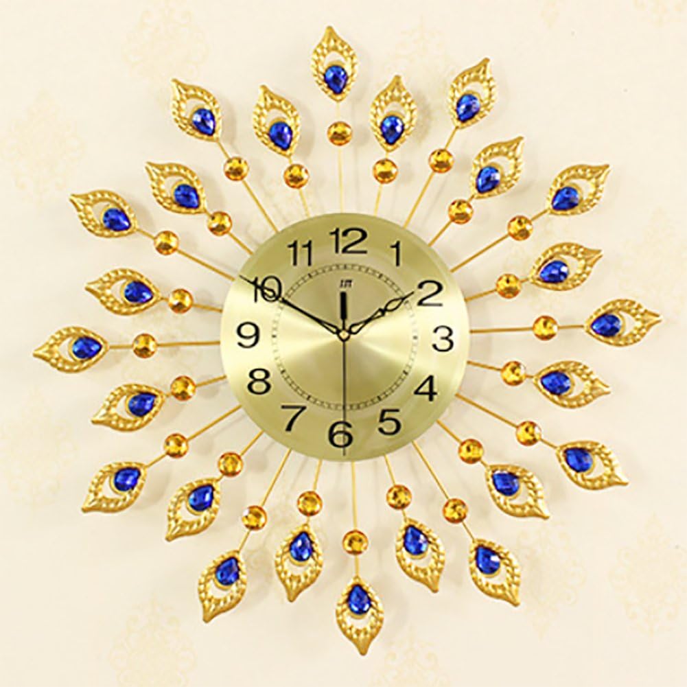 MCC Metal Round Wall Clock Quartz Clock Peacock Open Screen Art Creative , gold