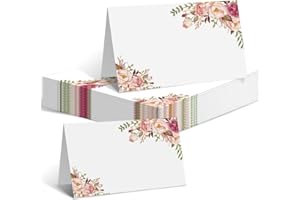 YYBD 50Pcs Place Cards for Wedding Table Setting Paper Name Place Cards White Blank Tent Name Seating Card with Pink Floral D