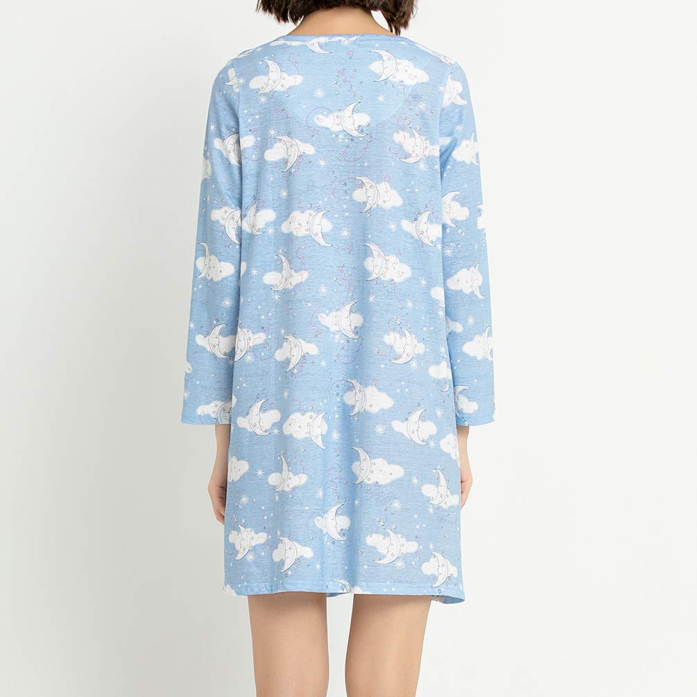 ENJOYNIGHT Women\'s Cotton Sleepwear Long Sleeves Nightgown Print Tee Sleep Dress (Large, Moon)