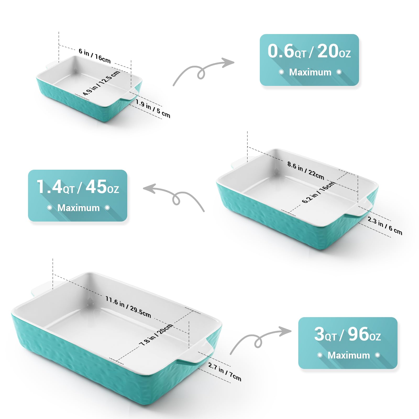 Krokori Casserole Dishes for Oven, Ceramic Baking Dishes, Lasagna Pan with Handles, Porcelain Baking Pan Deep, Bakeware for Baking, Cooking, Wedding Gift, Set of 3 (11.6