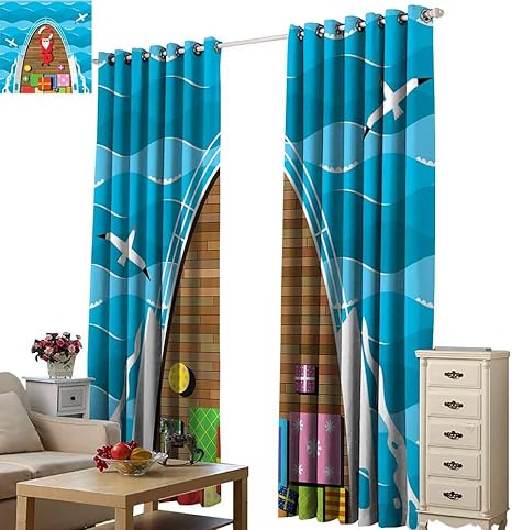 Amazon サンタカーテン 子供用 かわいい ルドルフ 鹿とサンタクロース アニメスタイルで新年を祝う挨拶 70 80 ライトシェード 2パネル マルチカラー W72 X L96 ラグ カーテン ファブリック オンライン通販