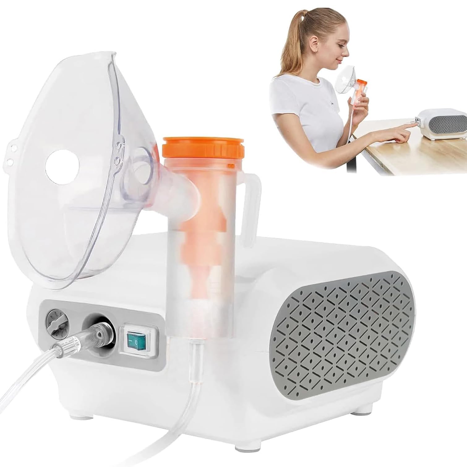 Sakmot Compact Compressor Household Nebuliser Machine for Adults & Kids, Stocking Fillers Gifts, Strong Mist Portable Home-Use Nebulizer (White)