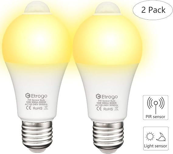 2 Ampoules LED Détecteur Mouvement E27 9W - 800LM 6000K | Auto On/off Pour Couloir, Garage