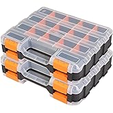 Jack Boss Tool Box with Transparent Lid, Double Side 34-Compartments Organizer Box with Removable Dividers for Hardware, Screws, Bolts, Nails, Beads, Jewelry and Fishing Accessories, Orange, 2 Pack