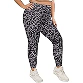 TIYOMI Plus Size Leggings - Black Leopard Pants, Stretchy Butt Fit, High Waist Ankle Leggings, Soft Workout & Casual Wear, XL 14W 16W