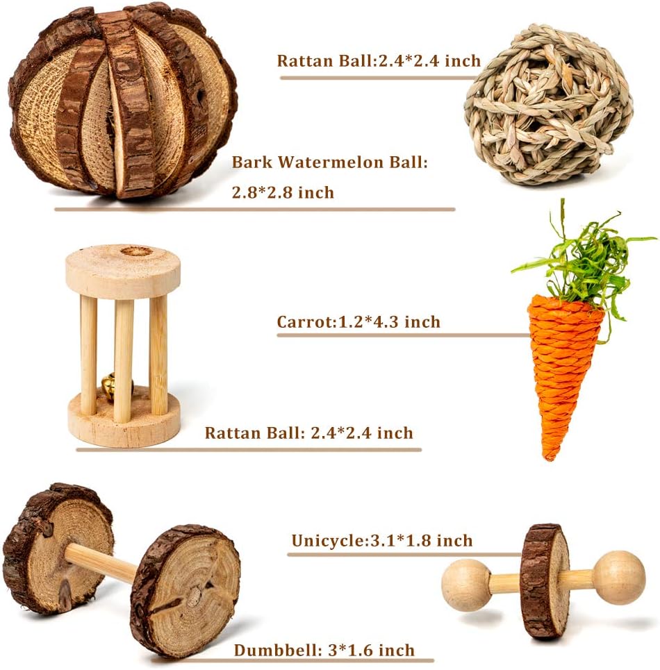 Labeol Hamster Chew Toys Small Animal Boredom Breakers Cage Accessories Pet 11 Pcs Natural Wooden Toys Hamster Ball Swing for Rat Guinea Pig Chinchilla Gerbils Rabbit Parrot Syrian - Image 4