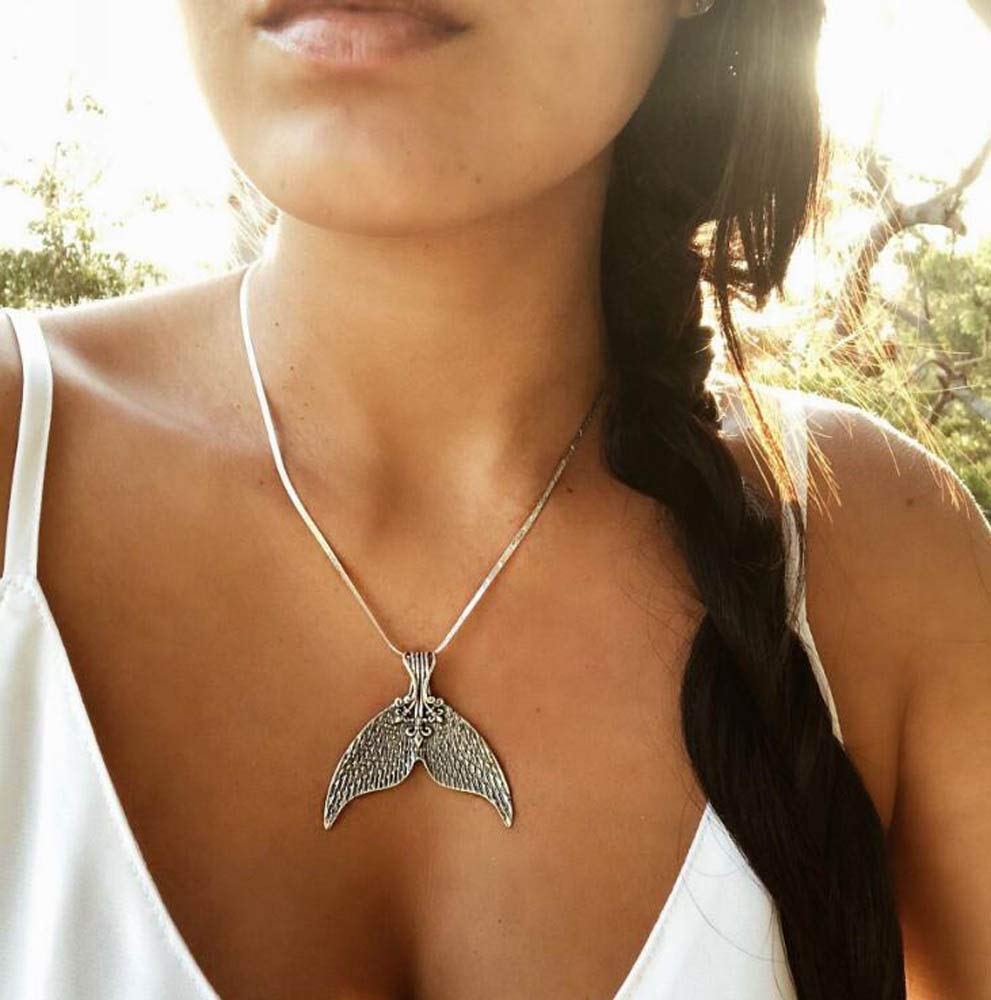 Silver Boho Mermaid Tail Pendant Necklaces Fashion Necklace Jewellery Chain for Women and Girls